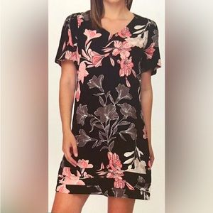 Nicole Miller linen blend Hawaiian short sleeve shift dress in size Large. EUC.